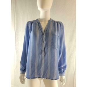 HYM Women's Shirt Stripped Blue White Button 12